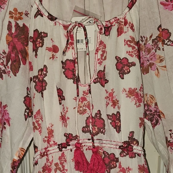 Free People Cream and Burgundy Floral Dress - Picture 5 of 8